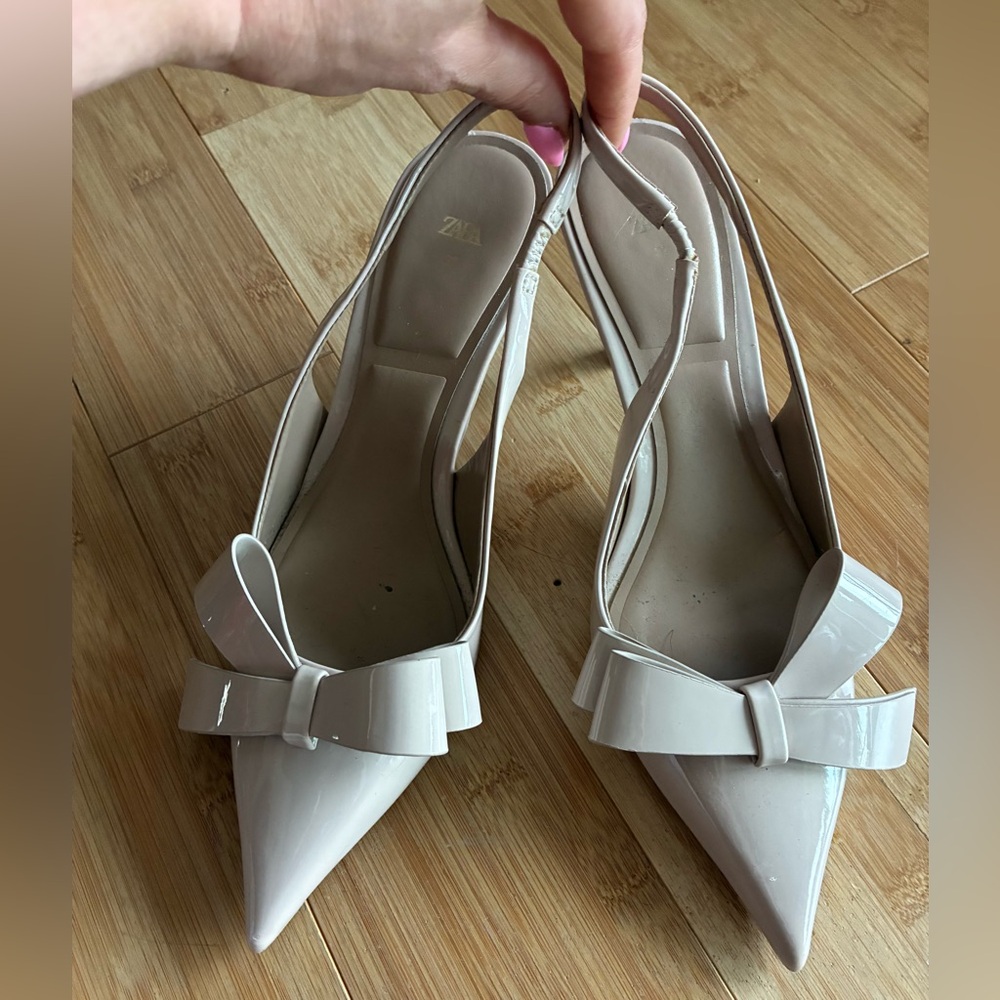 Zara Women's Beige Slingback Heels with Bow
